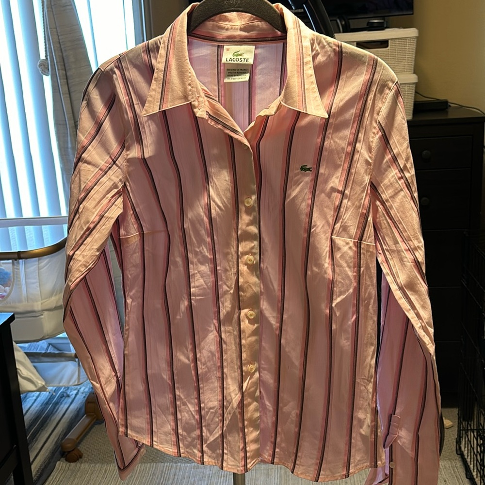 Women’s Lacoste Button Down Pink Stripe Size 36